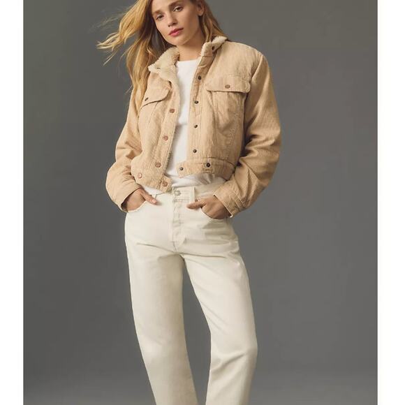 Anthropologie Pilcro Shrunken Corduroy Sherpa Snap Jacket | XS, Tan NWT $148 - Picture 2 of 4